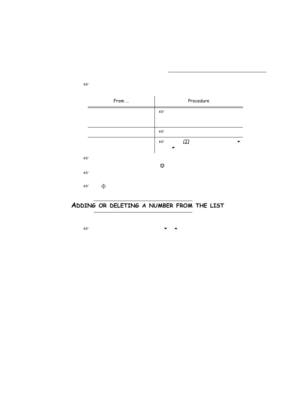 Adding or deleting a number from the list, Dding, Deleting | Number, From, List | TA Triumph-Adler FAX 942 User Manual | Page 64 / 132