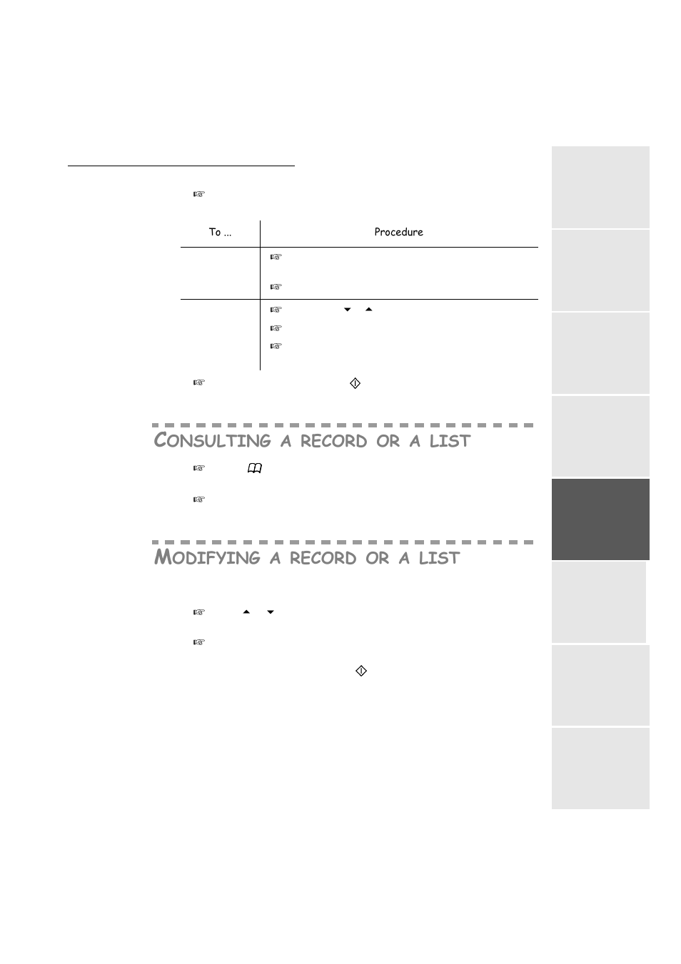 Consulting a record or a list, Modifying a record or a list, P. 4-5 | Onsulting, Record, List, Odifying | TA Triumph-Adler FAX 942 User Manual | Page 65 / 132