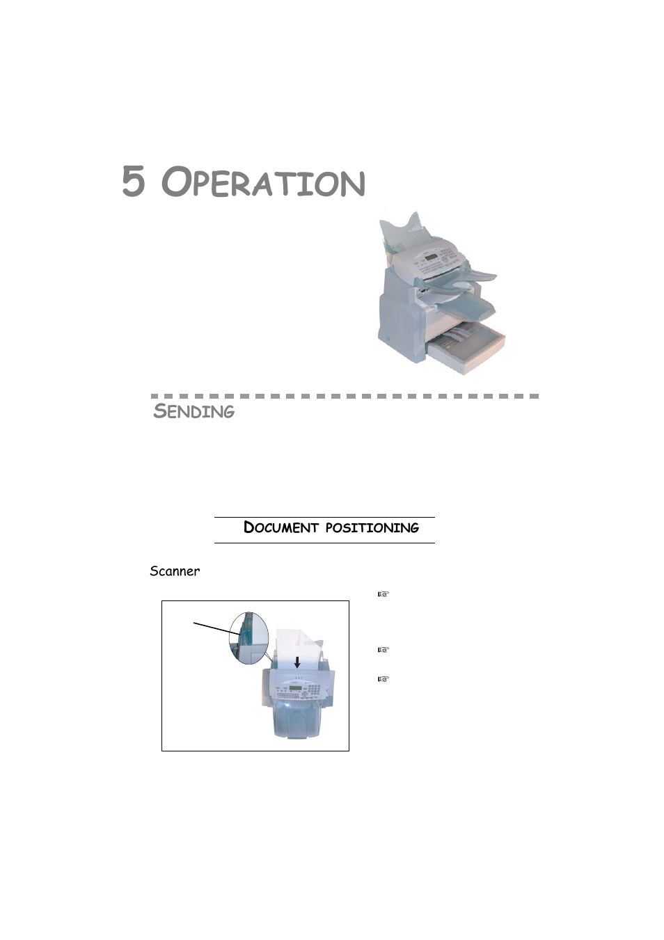 5 operation, Sending, Document positioning | Scanner, Peration, Refer to paragraph document positioning, Ending | TA Triumph-Adler FAX 942 User Manual | Page 71 / 132