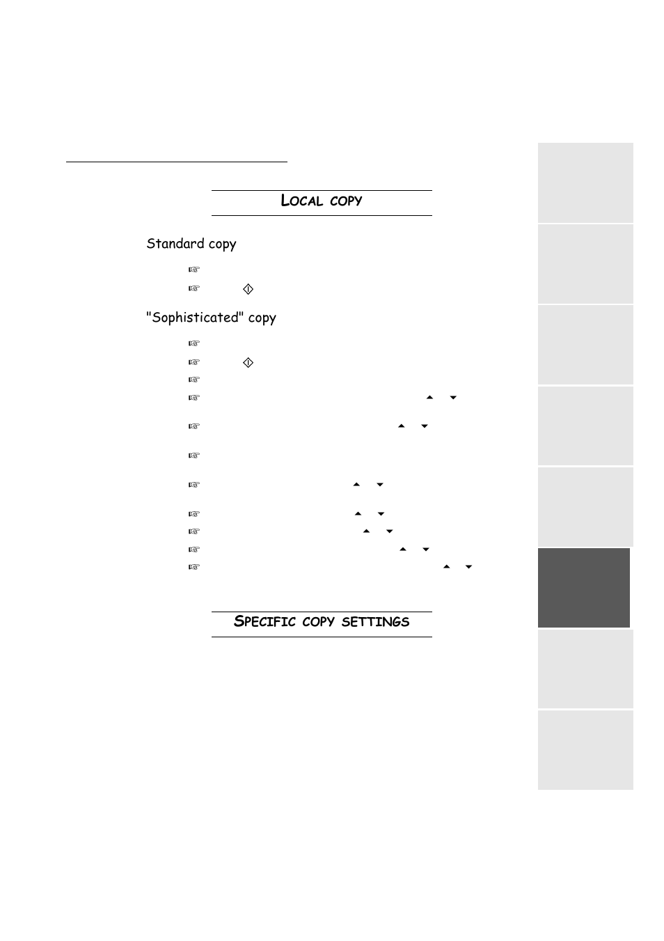 Local copy, Standard copy, Sophisticated" copy | Specific copy settings, Ocal, Copy, Pecific, Settings | TA Triumph-Adler FAX 942 User Manual | Page 83 / 132