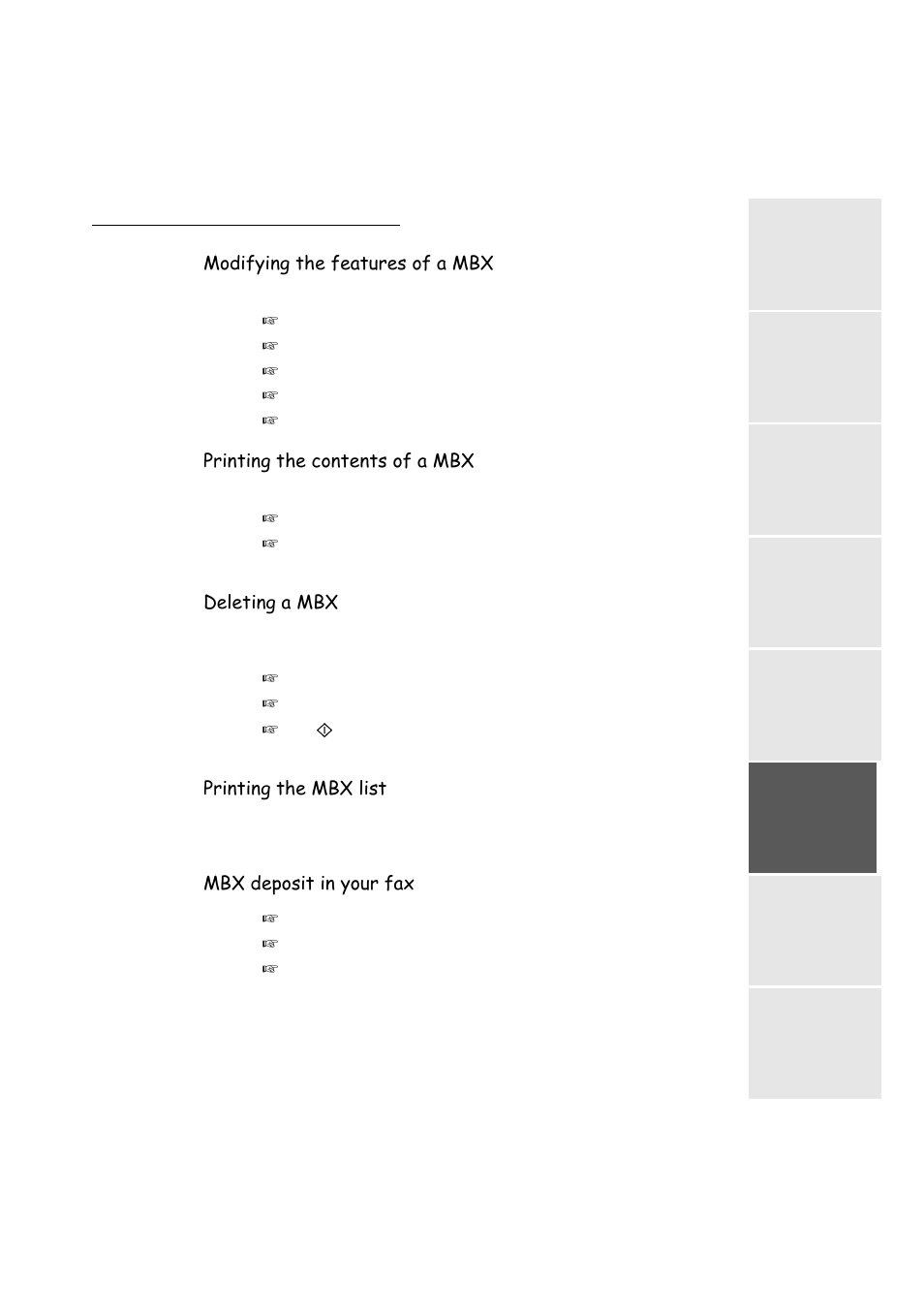 Modifying the features of a mbx, Printing the contents of a mbx, Deleting a mbx | Printing the mbx list, Mbx deposit in your fax, P. 5-29 | TA Triumph-Adler FAX 942 User Manual | Page 99 / 132