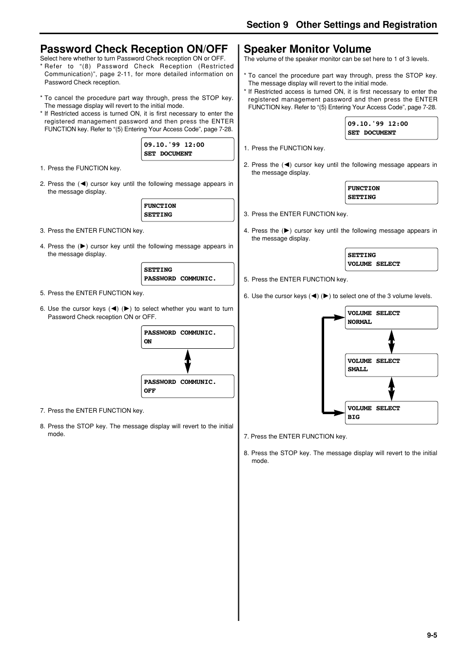 Password check reception on/off, Speaker monitor volume, Password check reception on/off -5 | Speaker monitor volume -5, 6hfwlrq other settings and registration | TA Triumph-Adler FAX 950 User Manual | Page 111 / 155