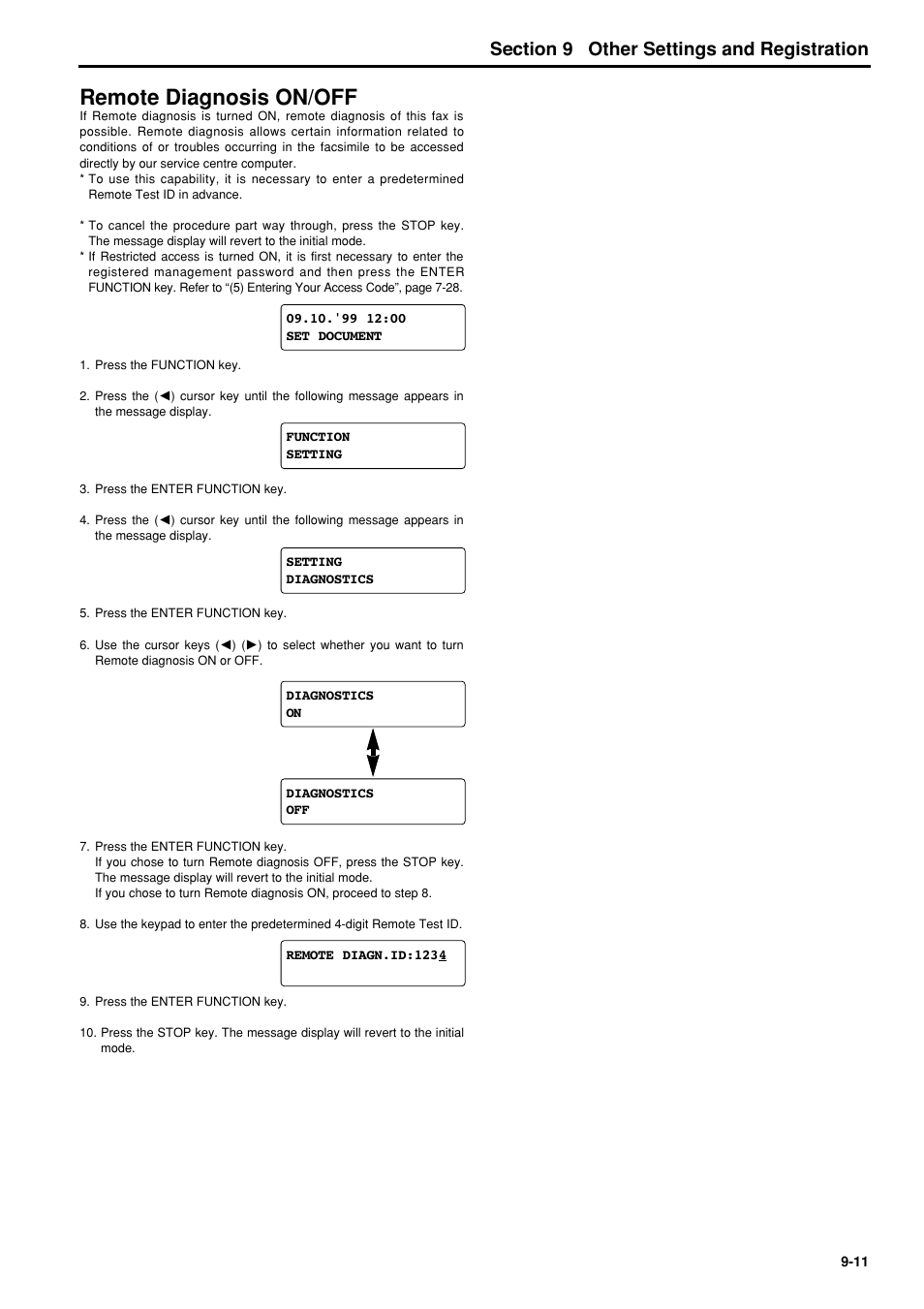 Remote diagnosis on/off, Remote diagnosis on/off -11, 6hfwlrq other settings and registration | TA Triumph-Adler FAX 950 User Manual | Page 117 / 155