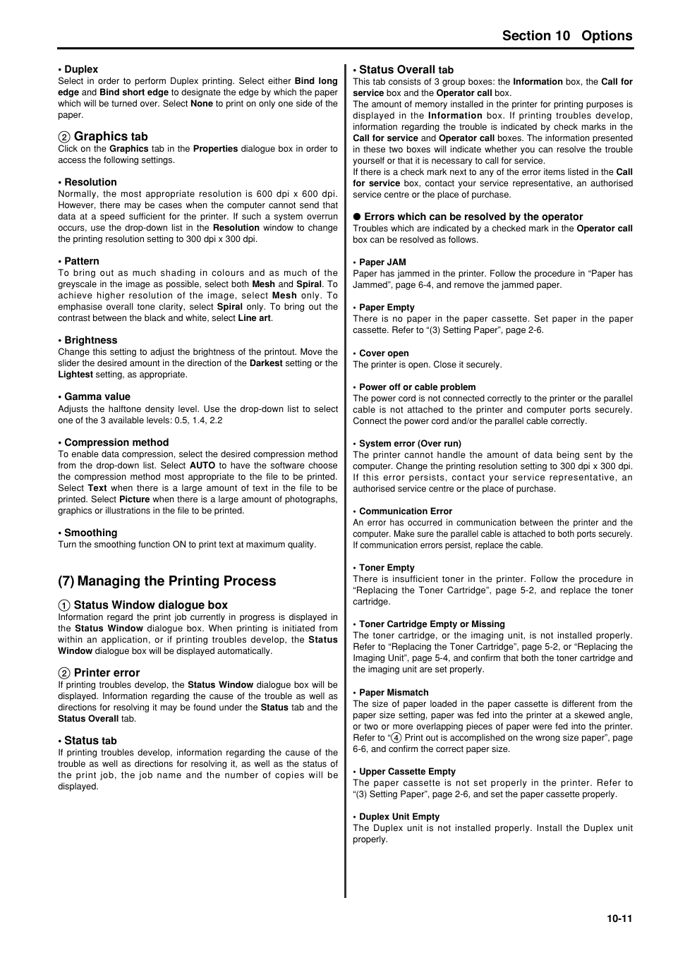 7) managing the printing process, 7) managing the printing process -11, 6hfwlrq options | TA Triumph-Adler FAX 950 User Manual | Page 129 / 155