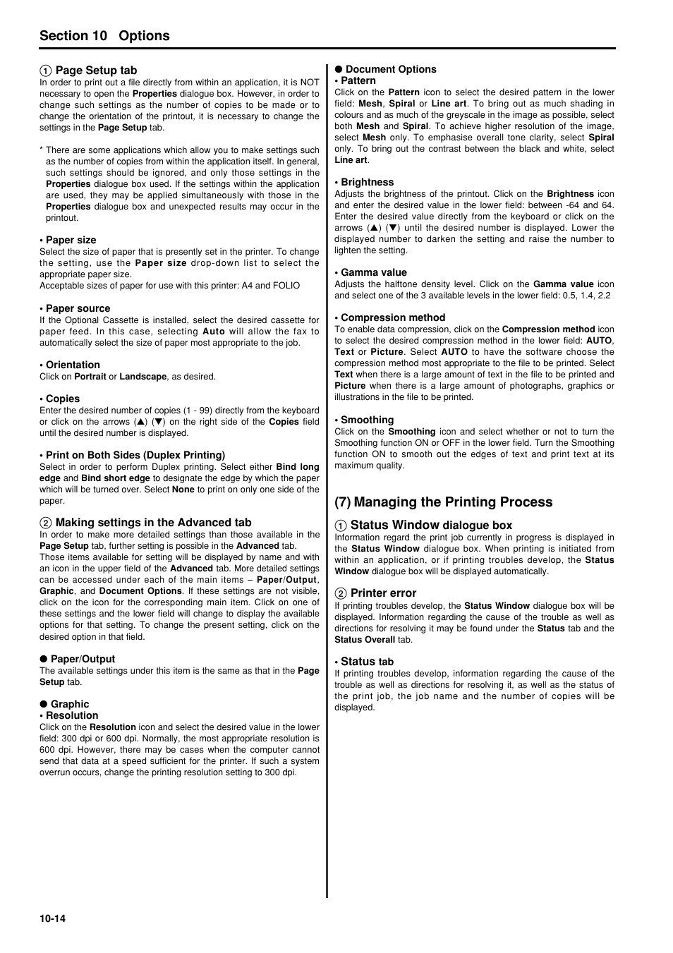 7) managing the printing process, 7) managing the printing process -14, 6hfwlrq options | TA Triumph-Adler FAX 950 User Manual | Page 132 / 155
