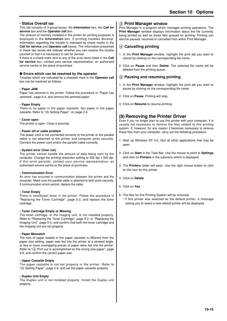 8) removing the printer driver, 8) removing the printer driver -15, 6hfwlrq options | Print manager | TA Triumph-Adler FAX 950 User Manual | Page 133 / 155