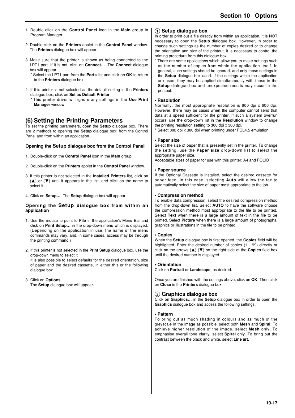 6) setting the printing parameters, 6) setting the printing parameters -17, 6hfwlrq options | Graphics | TA Triumph-Adler FAX 950 User Manual | Page 135 / 155