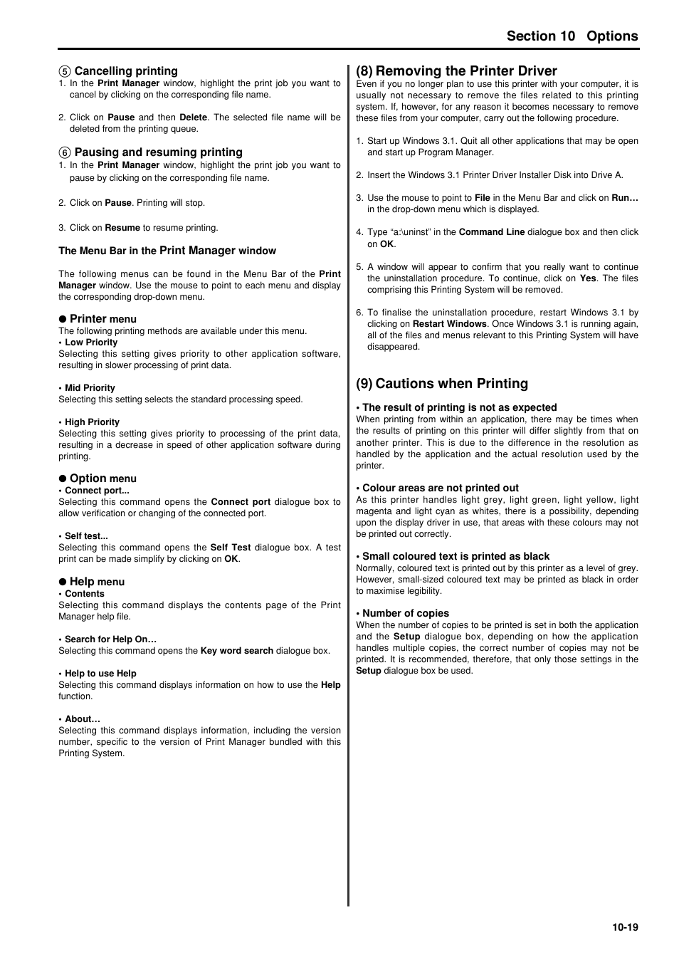 8) removing the printer driver, 9) cautions when printing, 8) removing the printer driver -19 | 9) cautions when printing -19, 6hfwlrq options (8) removing the printer driver | TA Triumph-Adler FAX 950 User Manual | Page 137 / 155