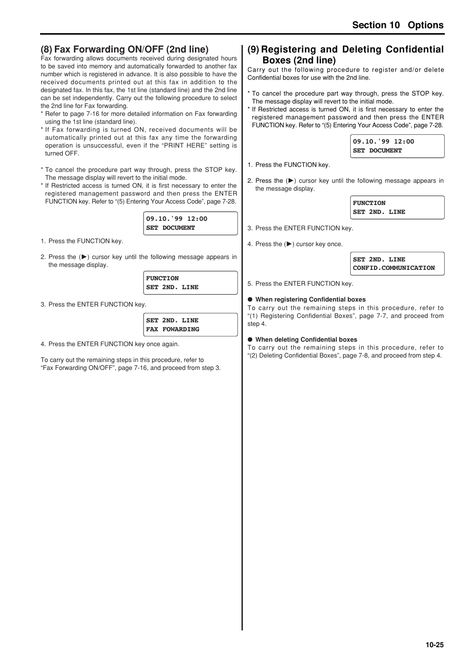 8) fax forwarding on/off (2nd line), 8) fax forwarding on/off (2nd line) -25, 9) registering and deleting confidential | Boxes(2nd line) -25 | TA Triumph-Adler FAX 950 User Manual | Page 143 / 155