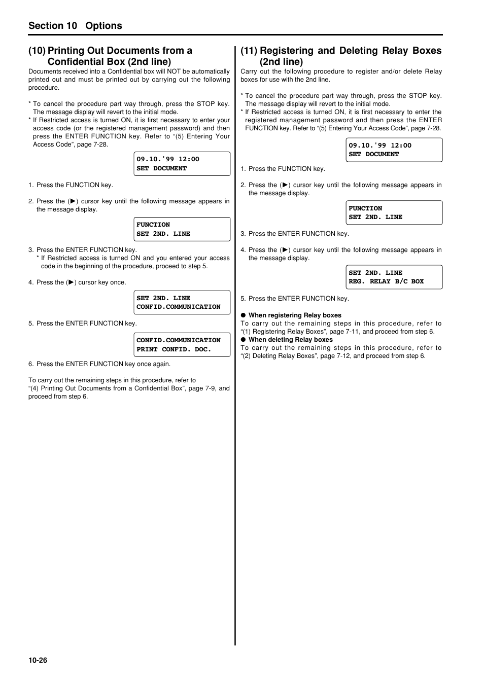 10) printing out documents from, A confidential box (2nd line) -26, 11) registering and deleting relay boxes | 2nd line) -26 | TA Triumph-Adler FAX 950 User Manual | Page 144 / 155