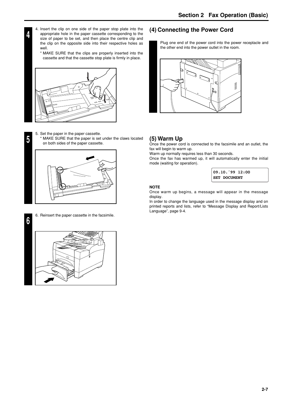 4) connecting the power cord, 5) warm up, 4) connecting the power cord -7 | 5) warm up -7 | TA Triumph-Adler FAX 950 User Manual | Page 19 / 155