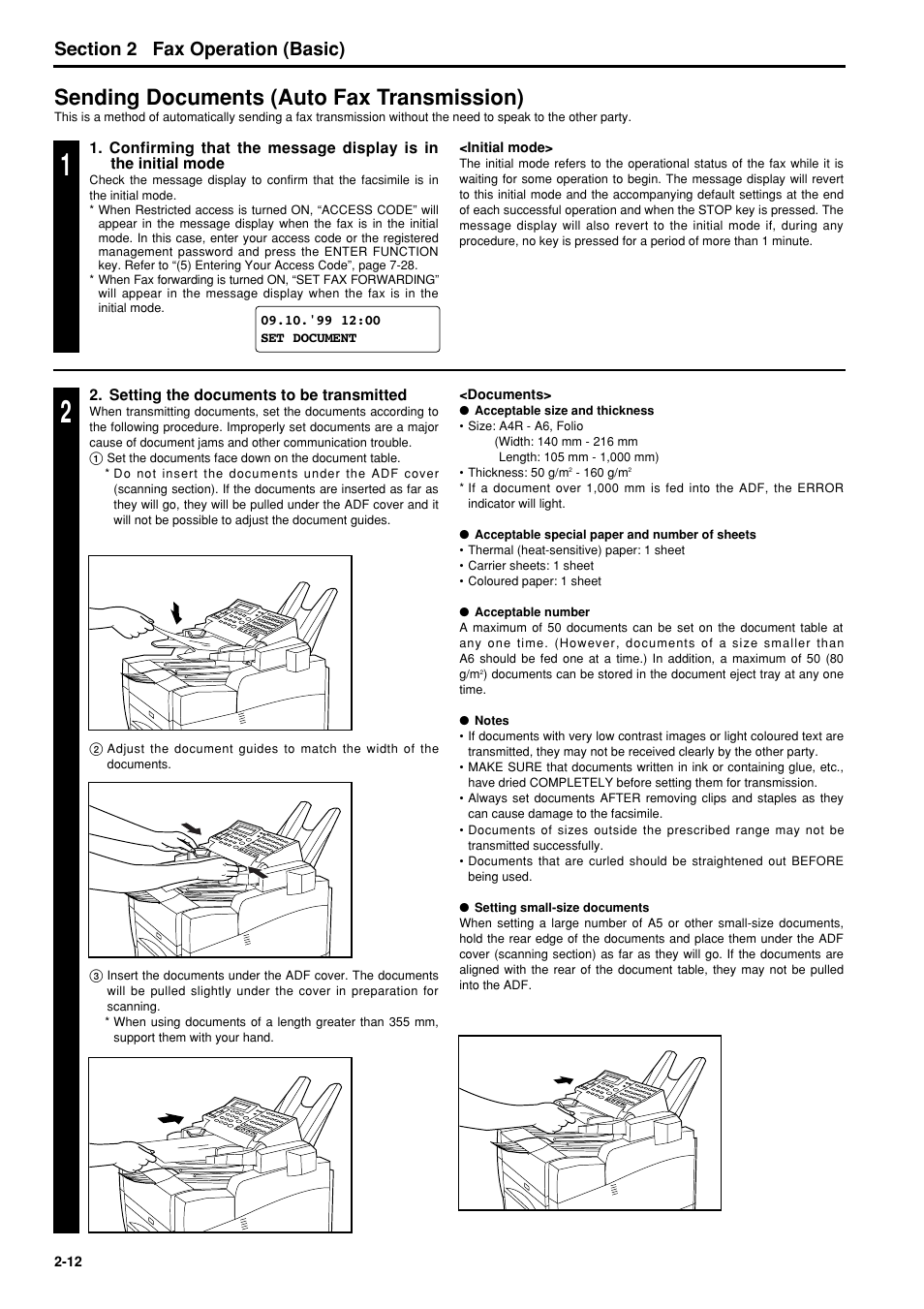 Sending documents (auto fax transmission), Sending documents (auto fax transmission) -12, 6hfwlrq fax operation (basic) | TA Triumph-Adler FAX 950 User Manual | Page 24 / 155