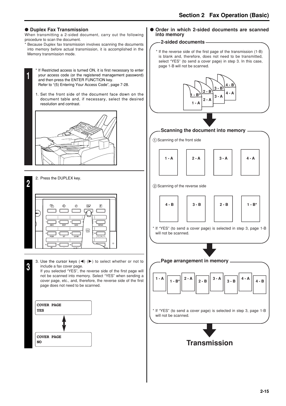 Transmission, 6hfwlrq fax operation (basic), Duplex fax transmission | TA Triumph-Adler FAX 950 User Manual | Page 27 / 155