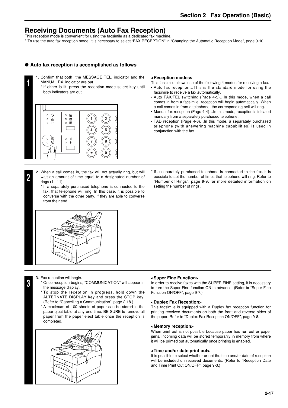 Receiving documents (auto fax reception), Receiving documents (auto fax reception) -17, 6hfwlrq fax operation (basic) | TA Triumph-Adler FAX 950 User Manual | Page 29 / 155