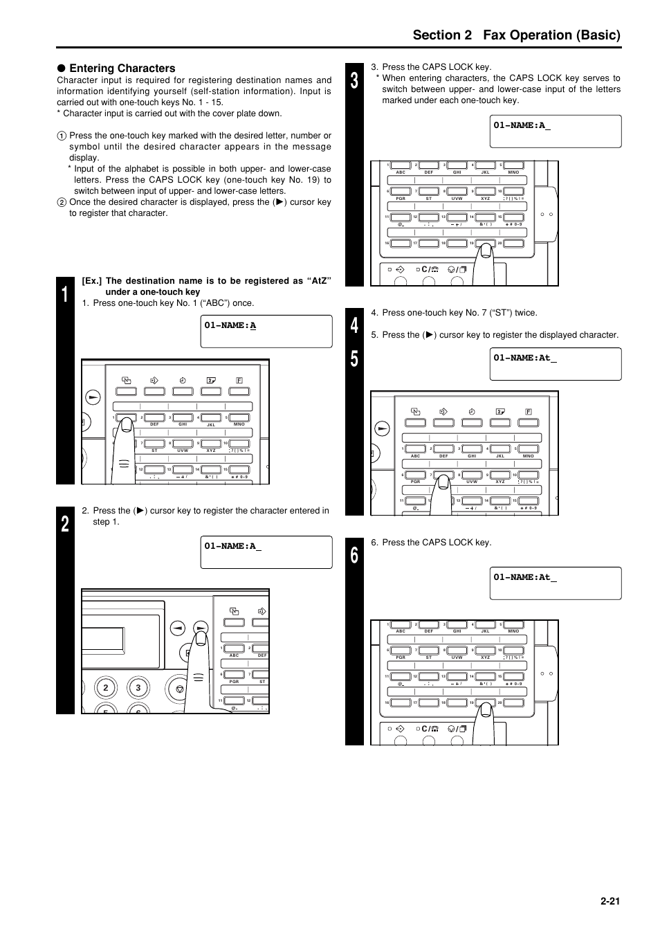 Entering characters, Entering characters -21, As the caps lock key. (refer to | Refer to, 6hfwlrq fax operation (basic) | TA Triumph-Adler FAX 950 User Manual | Page 33 / 155