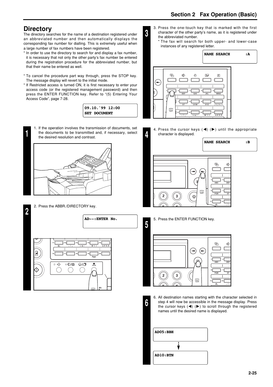 Directory, Directory -25, 6hfwlrq fax operation (basic) | Press the abbr./directory key, Press the enter function key | TA Triumph-Adler FAX 950 User Manual | Page 37 / 155