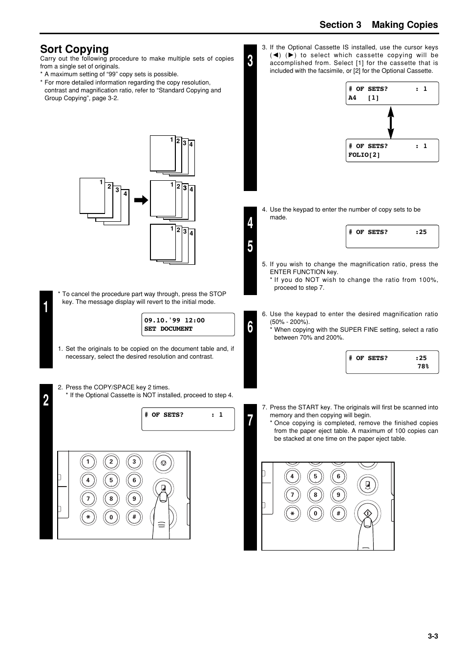 Sort copying, Sort copying -3, 6hfwlrq making copies | TA Triumph-Adler FAX 950 User Manual | Page 41 / 155