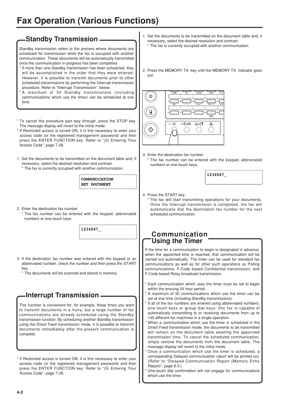 Standby transmission, Interrupt transmission, Communication using the timer | Standby transmission -2, Interrupt transmission -2, Communication using the timer -2, Fax operation (various functions) | TA Triumph-Adler FAX 950 User Manual | Page 48 / 155