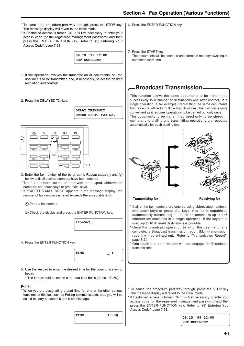 Broadcast transmission, Broadcast transmission -3, 6hfwlrq fax operation (various functions) | TA Triumph-Adler FAX 950 User Manual | Page 49 / 155