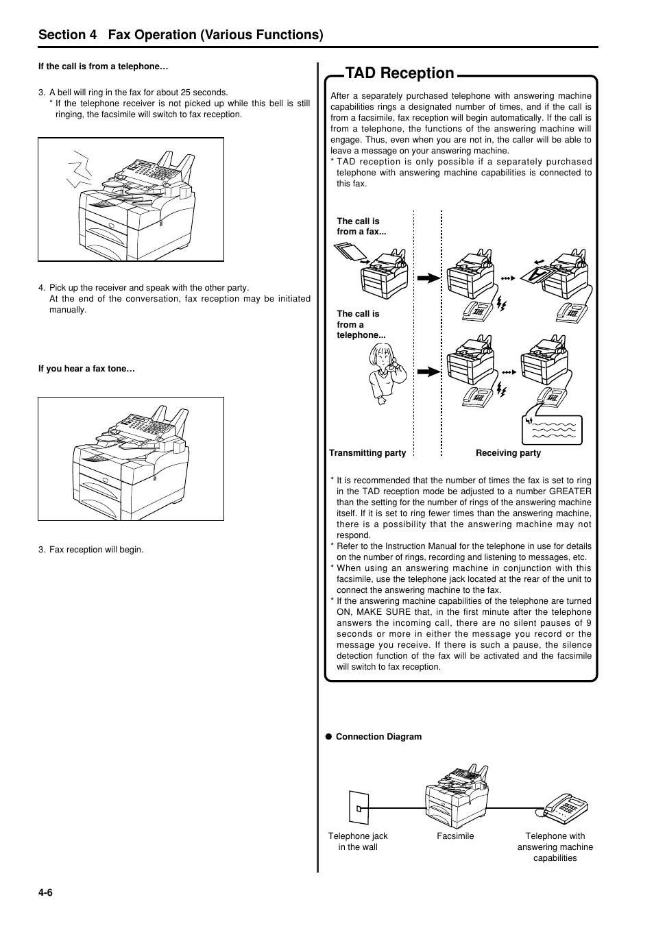 Tad reception, Tad reception -6, 6hfwlrq fax operation (various functions) | TA Triumph-Adler FAX 950 User Manual | Page 52 / 155