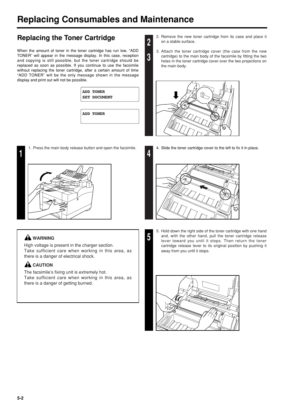 Replacing the toner cartridge, Replacing the toner cartridge -2, Replacing consumables and maintenance | TA Triumph-Adler FAX 950 User Manual | Page 56 / 155