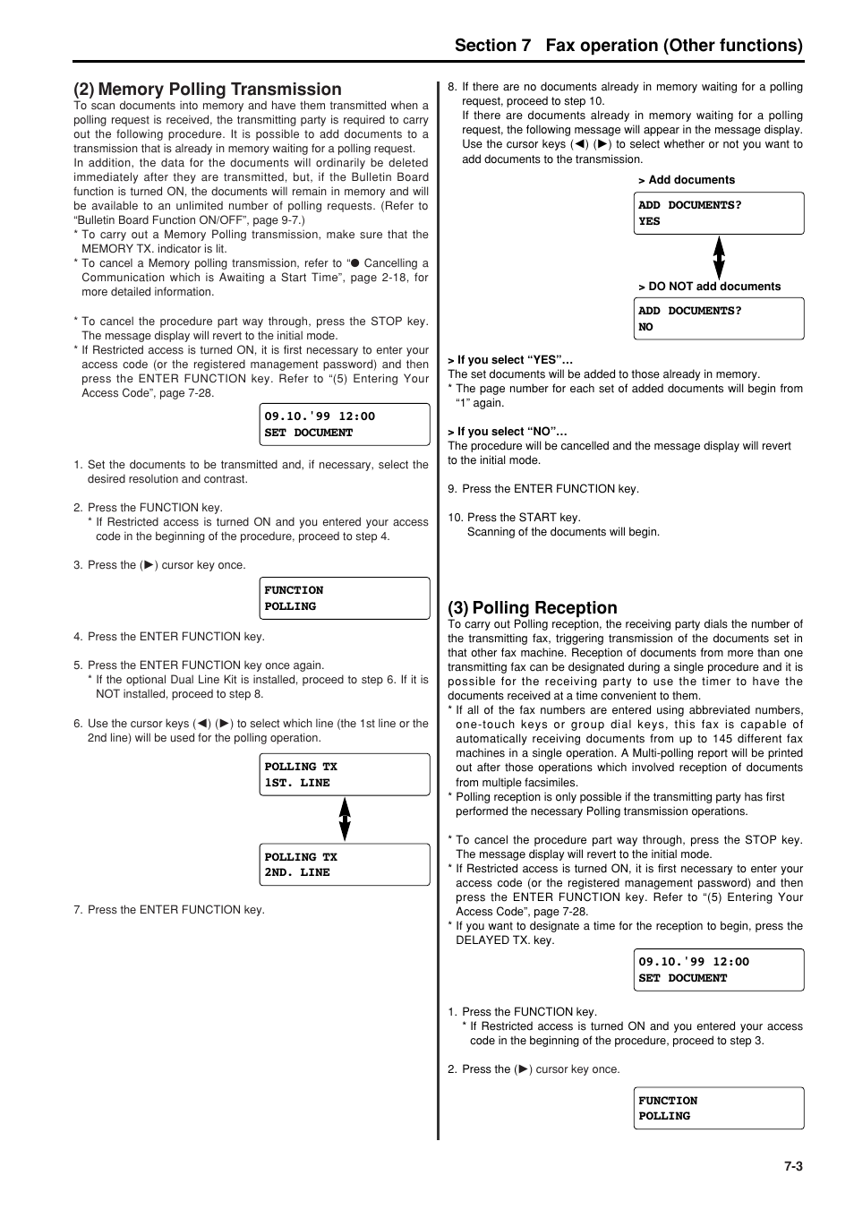 2) memory polling transmission, 3) polling reception, 2) memory polling transmission -3 | 3) polling reception -3, 6hfwlrq fax operation (other functions) | TA Triumph-Adler FAX 950 User Manual | Page 75 / 155