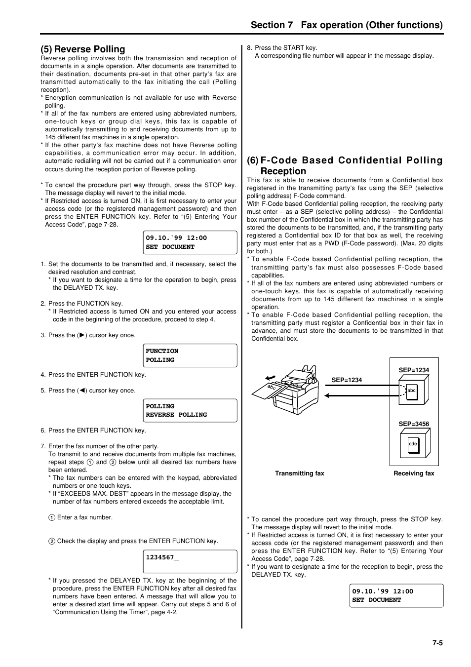 5) reverse polling, 6) f-code based confidential polling reception, 5) reverse polling -5 | 6) f-code based confidential polling, Reception -5 | TA Triumph-Adler FAX 950 User Manual | Page 77 / 155