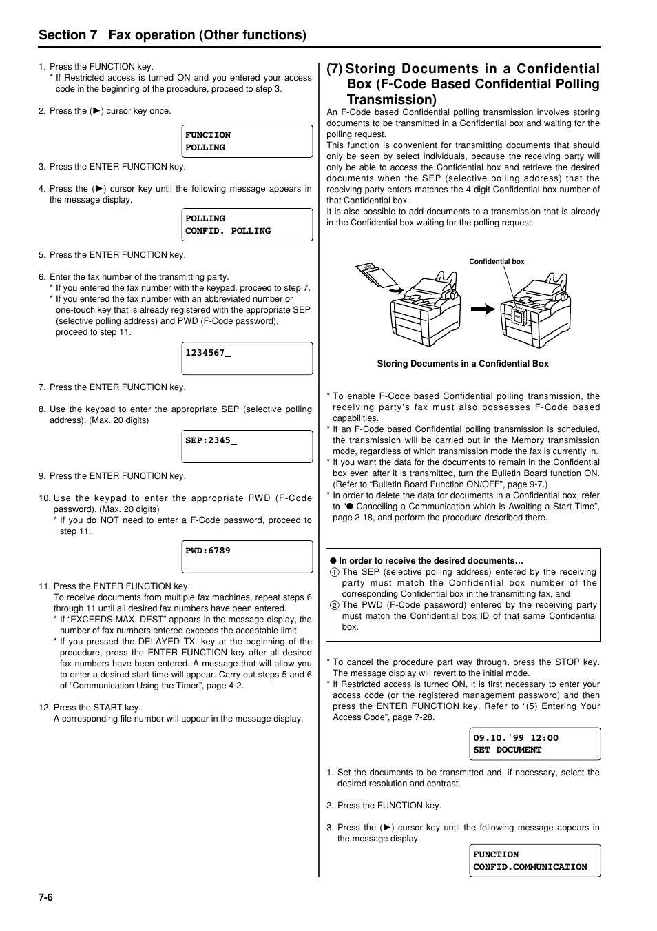 7) storing documents in a confidential box, F-code based confidential polling transmission) -6 | TA Triumph-Adler FAX 950 User Manual | Page 78 / 155