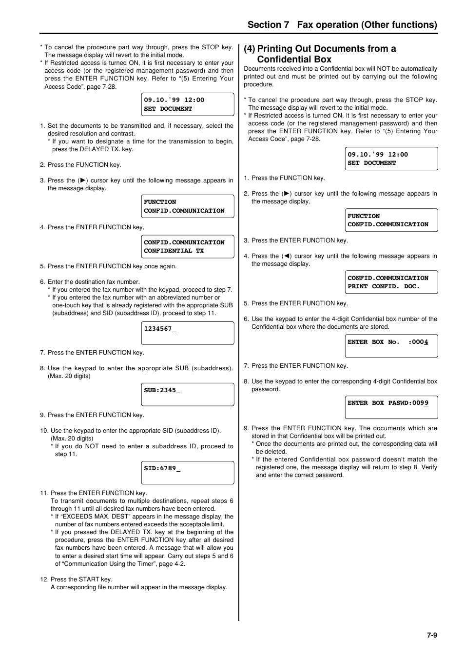 4) printing out documents from a confidential box, 4) printing out documents from, A confidential box -9 | 6hfwlrq fax operation (other functions) | TA Triumph-Adler FAX 950 User Manual | Page 81 / 155