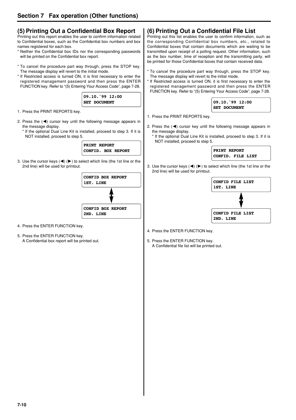 5) printing out a confidential box report, 6) printing out a confidential file list, 5) printing out a confidential box report -10 | 6) printing out a confidential file list -10 | TA Triumph-Adler FAX 950 User Manual | Page 82 / 155