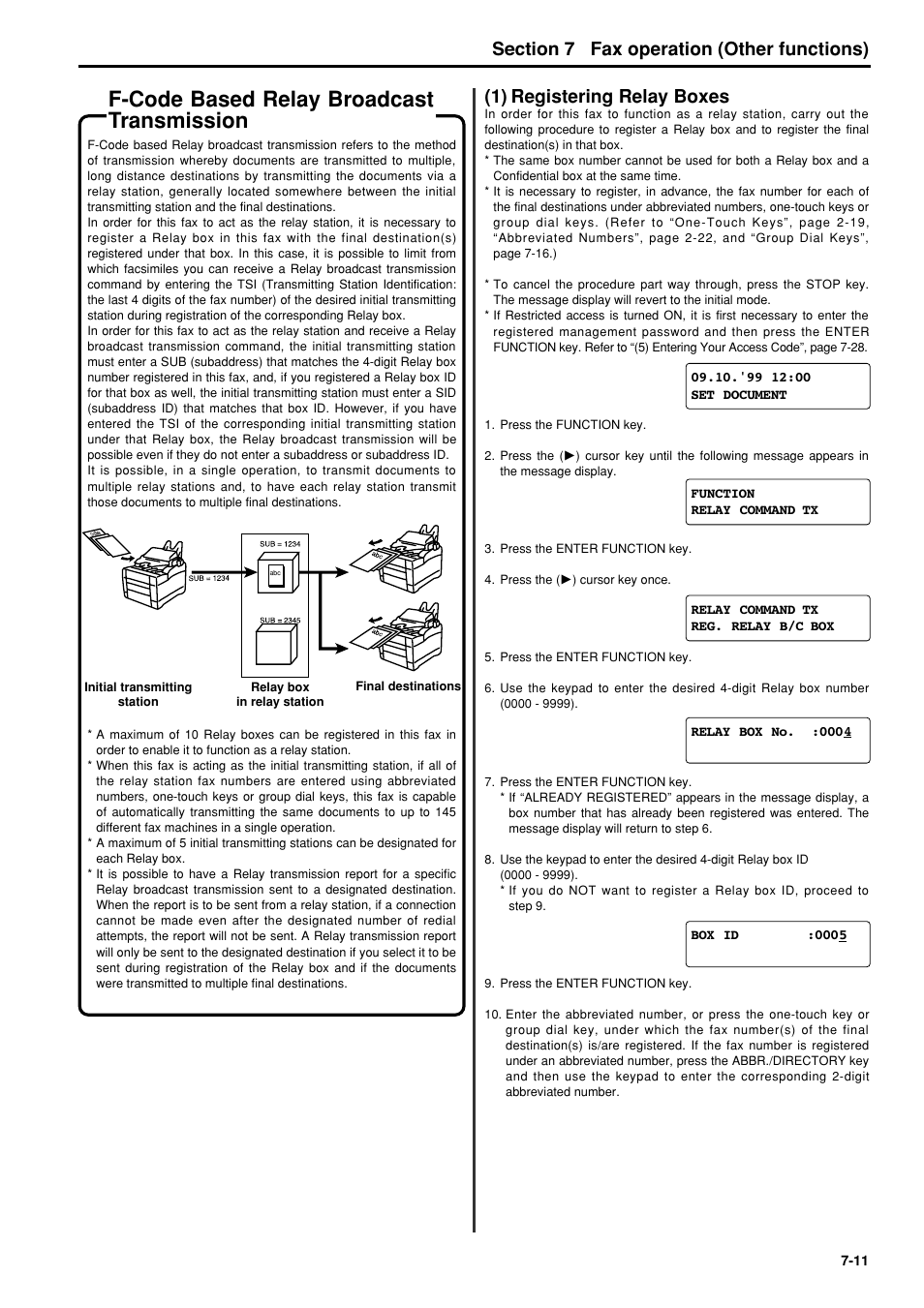 F-code based relay broadcast transmission, 1) registering relay boxes, F-code based relay broadcast transmission -11 | 1) registering relay boxes -11 | TA Triumph-Adler FAX 950 User Manual | Page 83 / 155