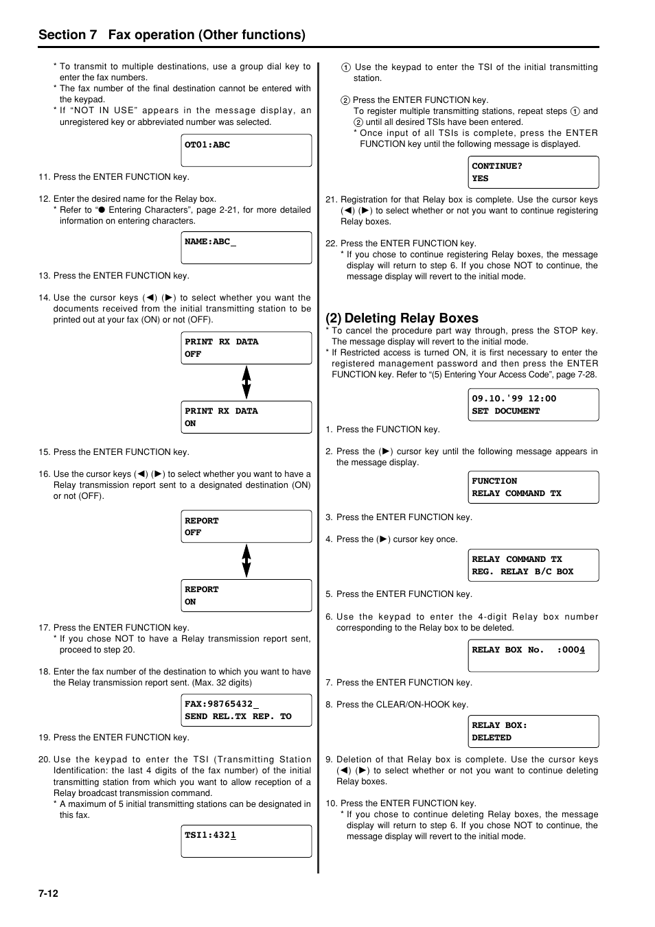 2) deleting relay boxes, 2) deleting relay boxes -12, 6hfwlrq fax operation (other functions) | TA Triumph-Adler FAX 950 User Manual | Page 84 / 155