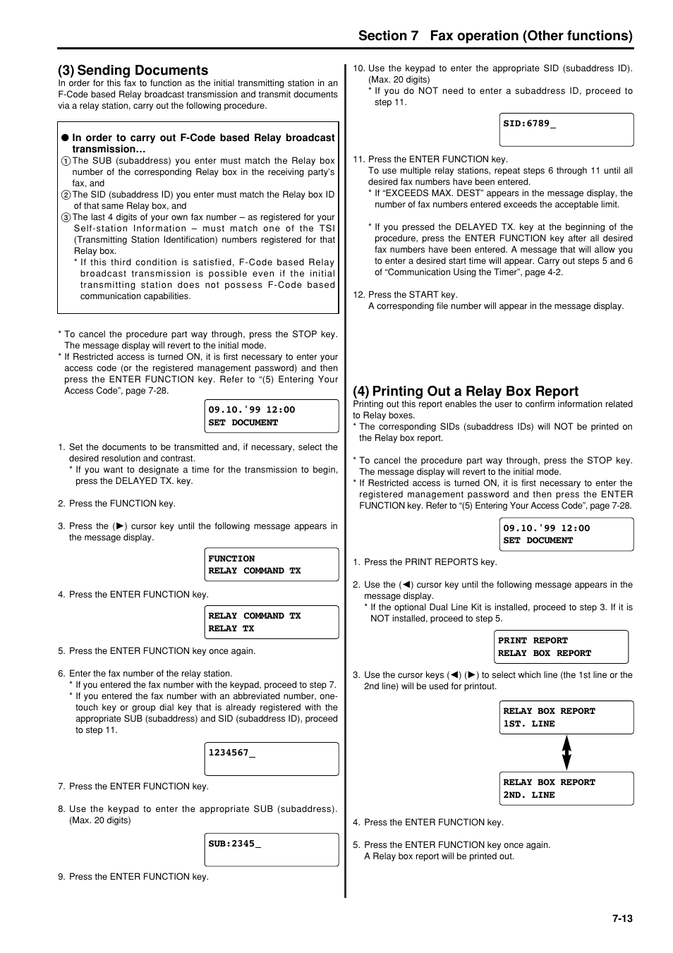 3) sending documents, 4) printing out a relay box report, 3) sending documents -13 | 4) printing out a relay box report -13 | TA Triumph-Adler FAX 950 User Manual | Page 85 / 155