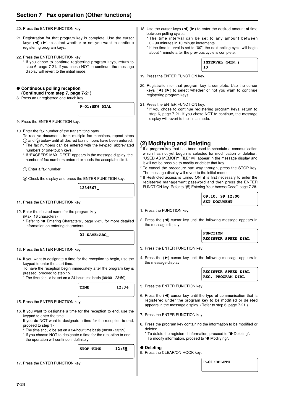 2) modifying and deleting, 2) modifying and deleting -24, 6hfwlrq fax operation (other functions) | TA Triumph-Adler FAX 950 User Manual | Page 96 / 155