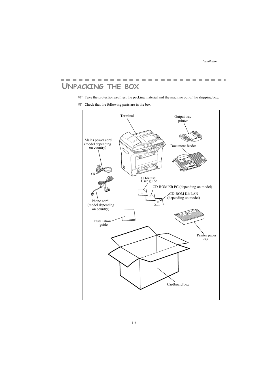 Unpacking the box, Npacking | TA Triumph-Adler MFP 980 User Manual | Page 11 / 125