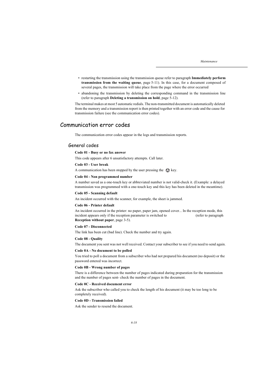 Communication error codes, General codes | TA Triumph-Adler MFP 980 User Manual | Page 111 / 125