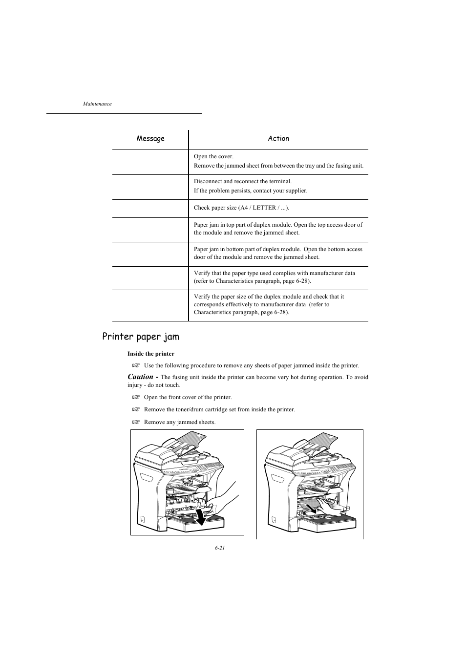 Printer paper jam, Caution | TA Triumph-Adler MFP 980 User Manual | Page 114 / 125
