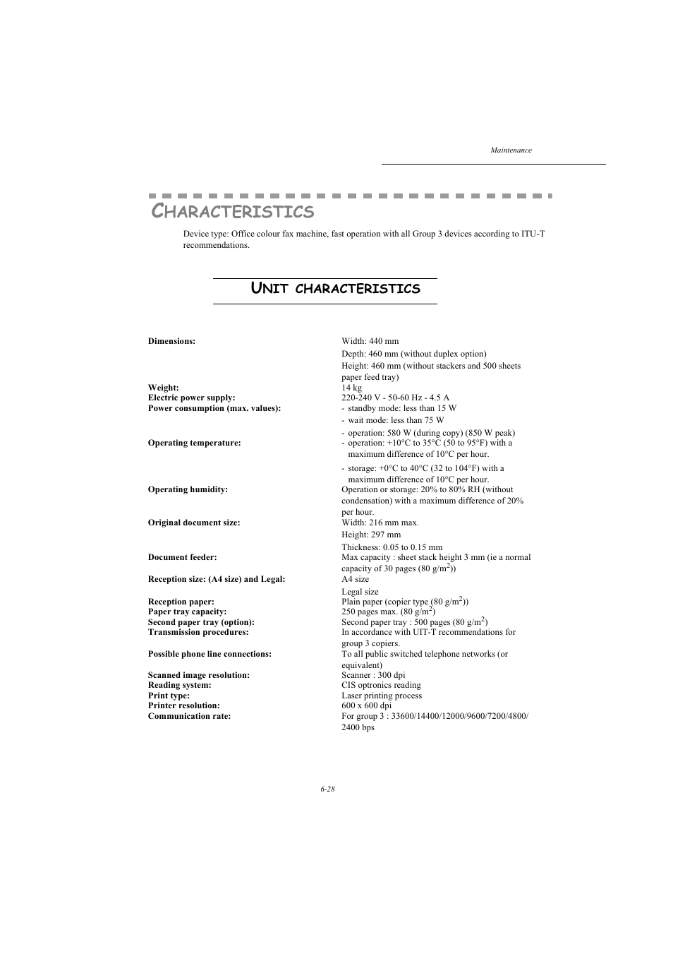 Characteristics, Unit characteristics, Haracteristics | TA Triumph-Adler MFP 980 User Manual | Page 121 / 125