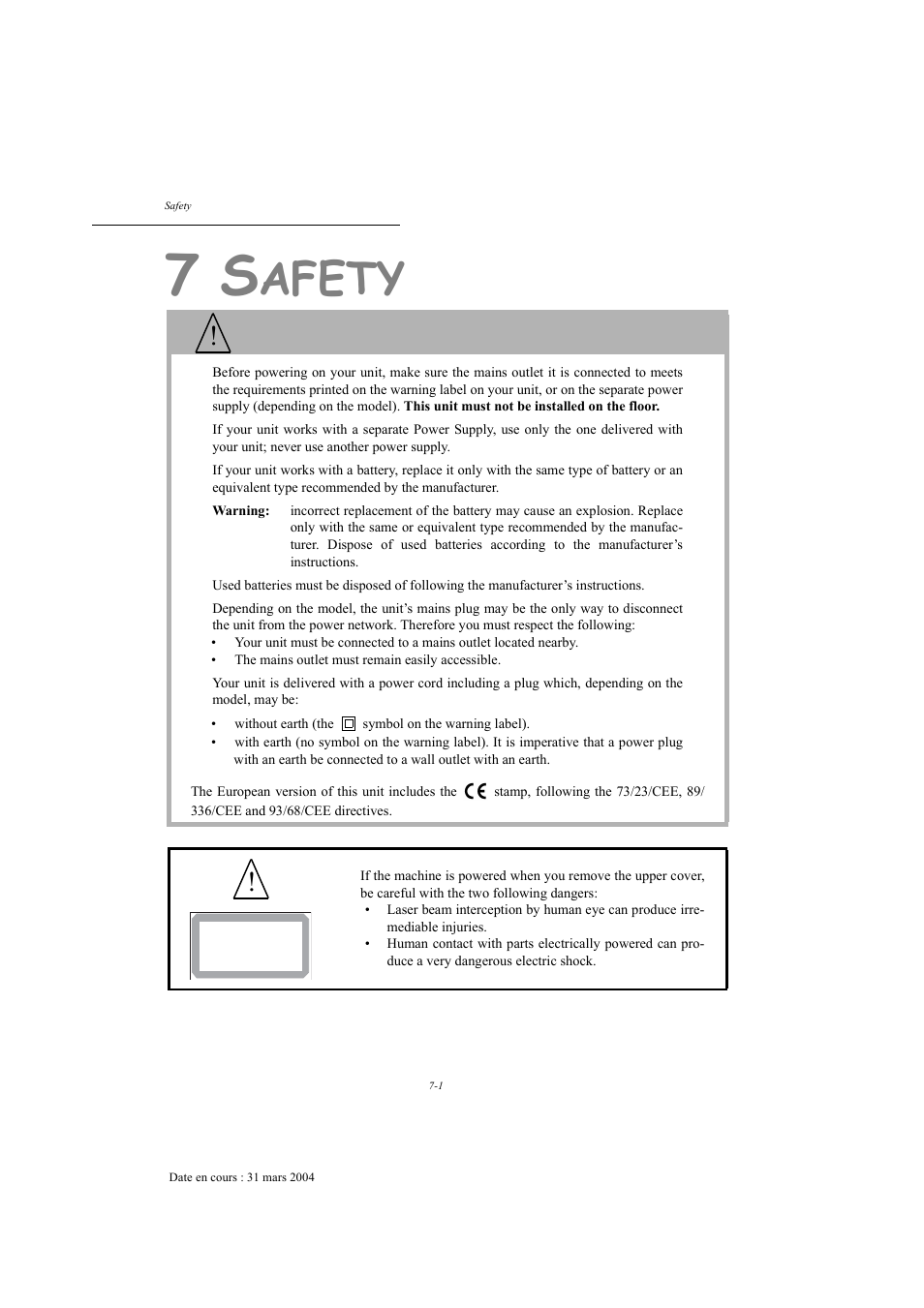 7 safety, Afety, Safety warning | TA Triumph-Adler MFP 980 User Manual | Page 123 / 125