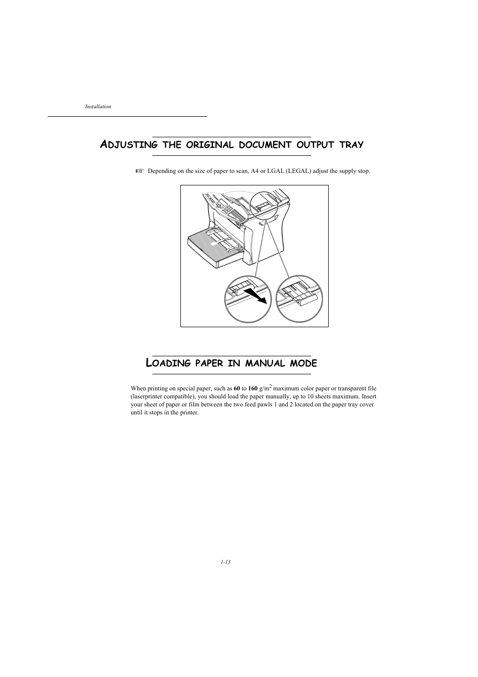 Adjusting the original document output tray, Loading paper in manual mode | TA Triumph-Adler MFP 980 User Manual | Page 20 / 125