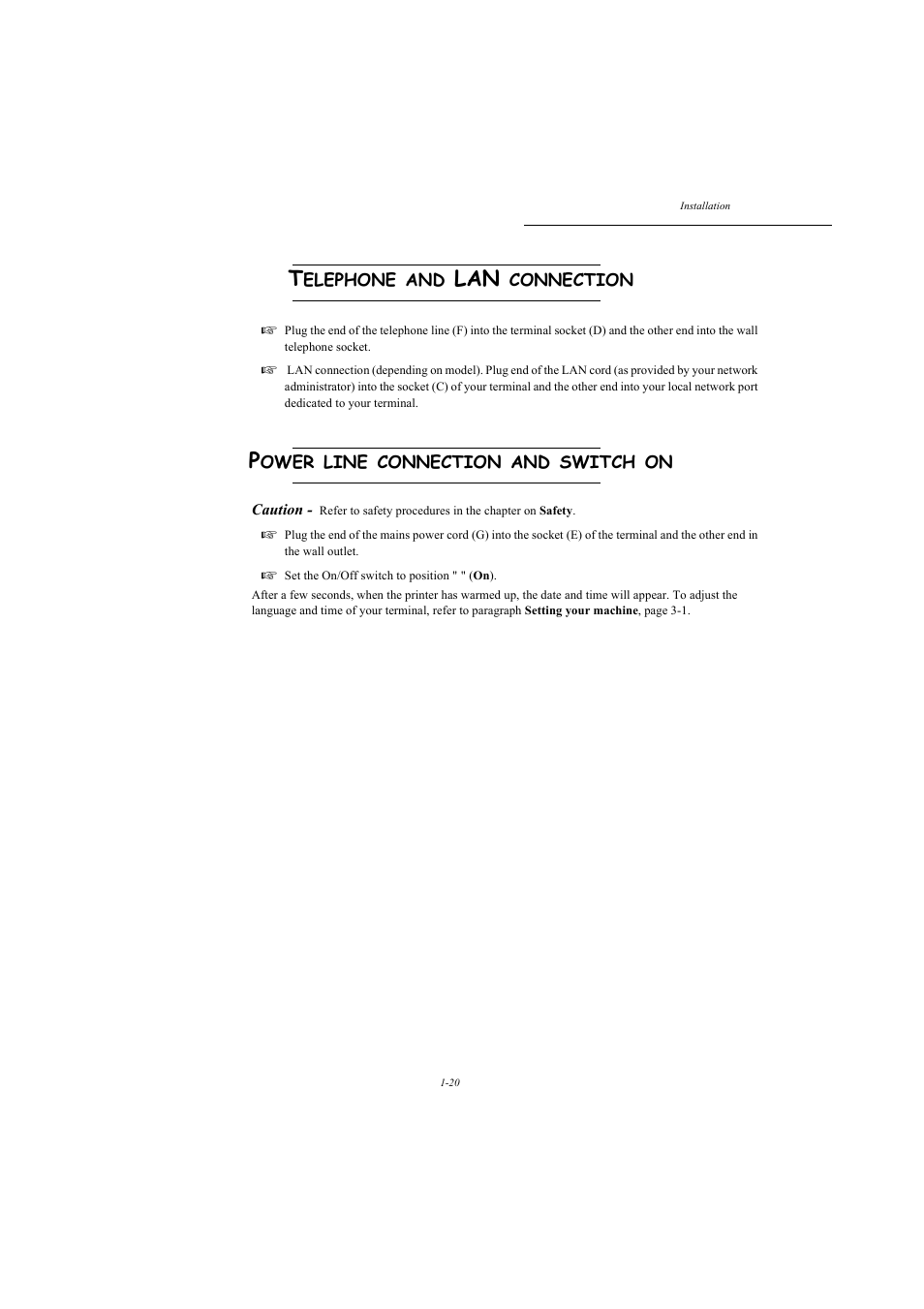 Telephone and lan connection, Power line connection and switch on | TA Triumph-Adler MFP 980 User Manual | Page 27 / 125