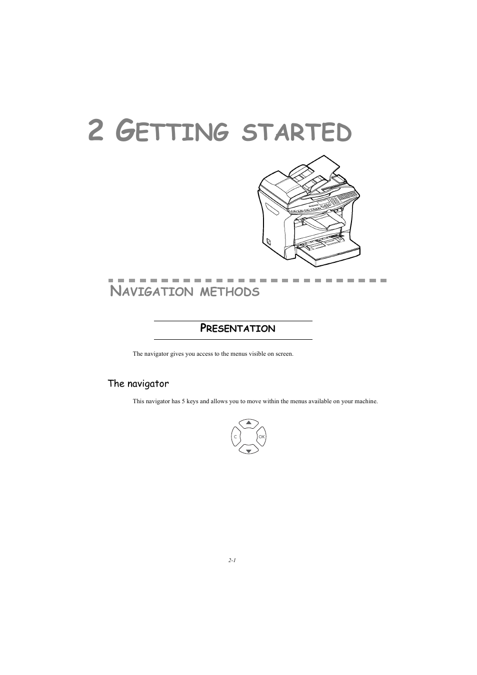 2 getting started, Navigation methods, Presentation | Etting, Started, The navigator | TA Triumph-Adler MFP 980 User Manual | Page 28 / 125