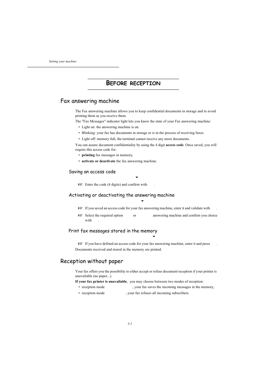 Before reception, Fax answering machine, Reception without paper | P. 3-5, Efore, Reception | TA Triumph-Adler MFP 980 User Manual | Page 42 / 125