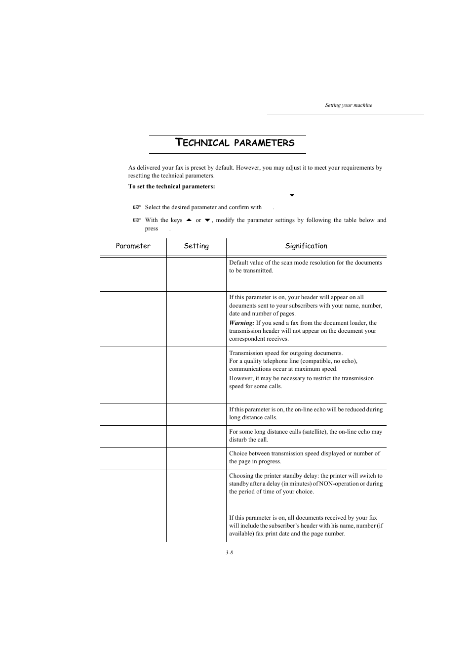 Technical parameters, P. 3-8, Echnical | Parameters | TA Triumph-Adler MFP 980 User Manual | Page 45 / 125