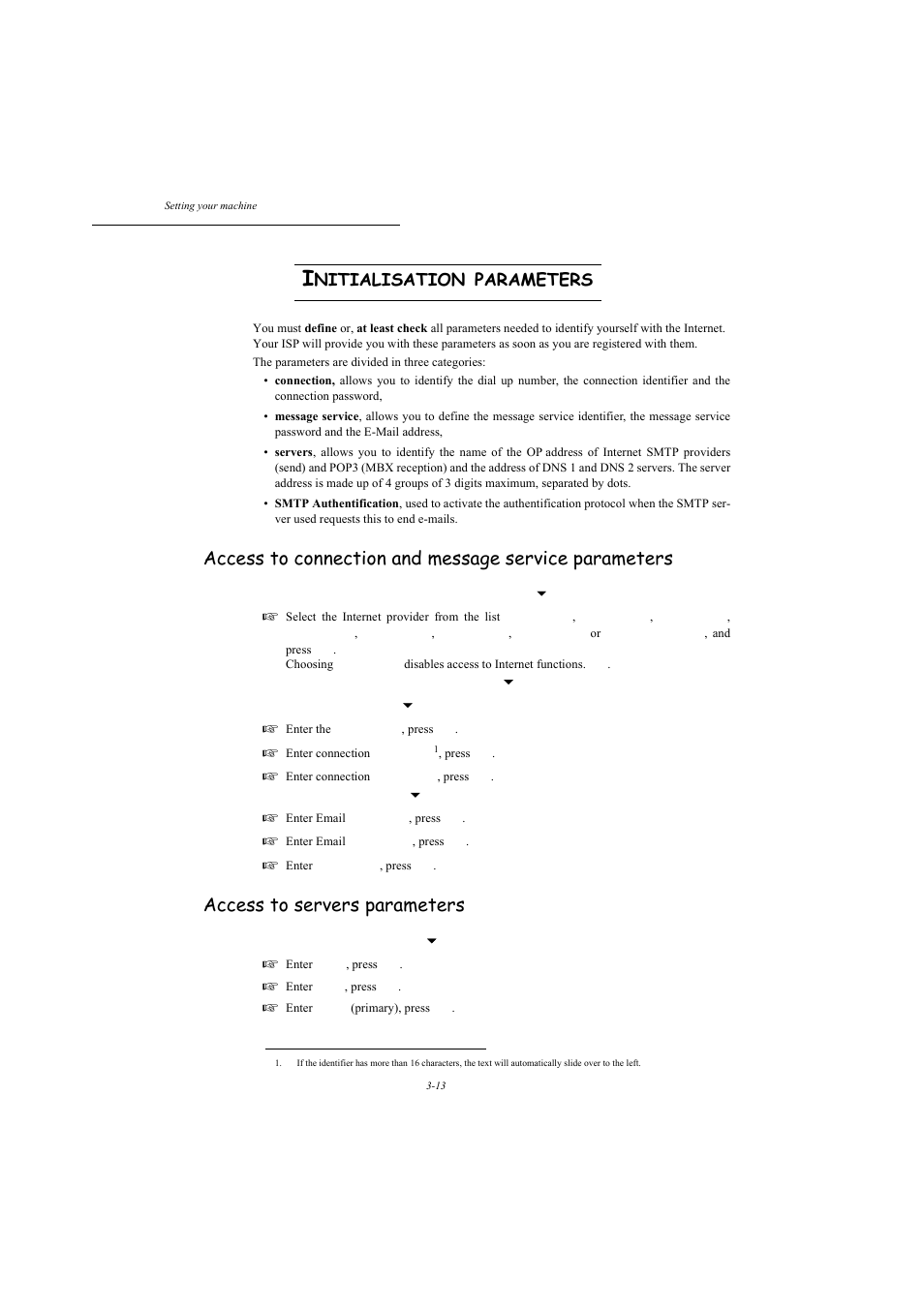 Initialisation parameters, Access to servers parameters, P. 3-13 | Nitialisation, Parameters | TA Triumph-Adler MFP 980 User Manual | Page 50 / 125