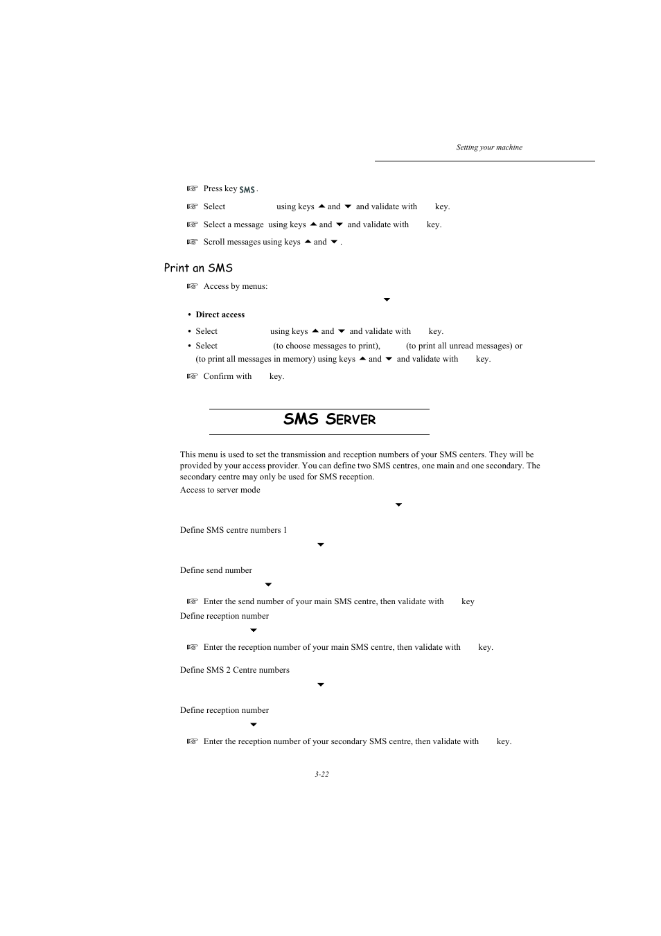 Sms server, P. 3-22, Sms s | Erver, Print an sms | TA Triumph-Adler MFP 980 User Manual | Page 59 / 125