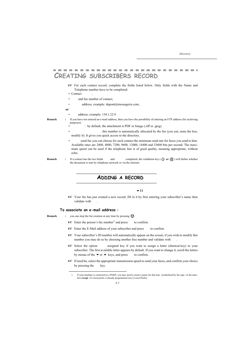 Creating subscribers record, Adding a record, P. 4-2 | Reating, Subscribers, Record, Dding | TA Triumph-Adler MFP 980 User Manual | Page 61 / 125