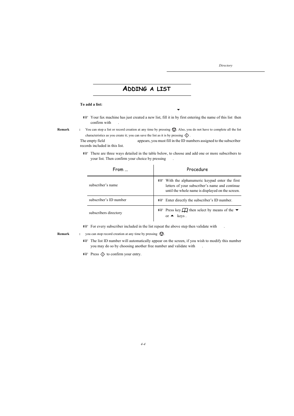 Adding a list, P. 4-4, Dding | List | TA Triumph-Adler MFP 980 User Manual | Page 63 / 125