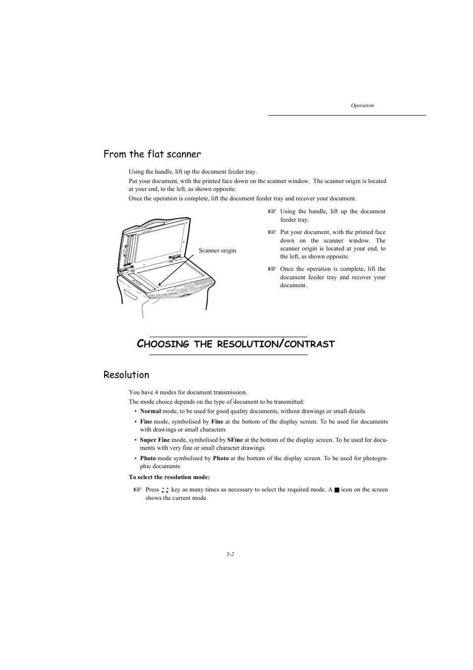 Choosing the resolution/contrast, From the flat scanner, Resolution | Hoosing, Contrast | TA Triumph-Adler MFP 980 User Manual | Page 69 / 125