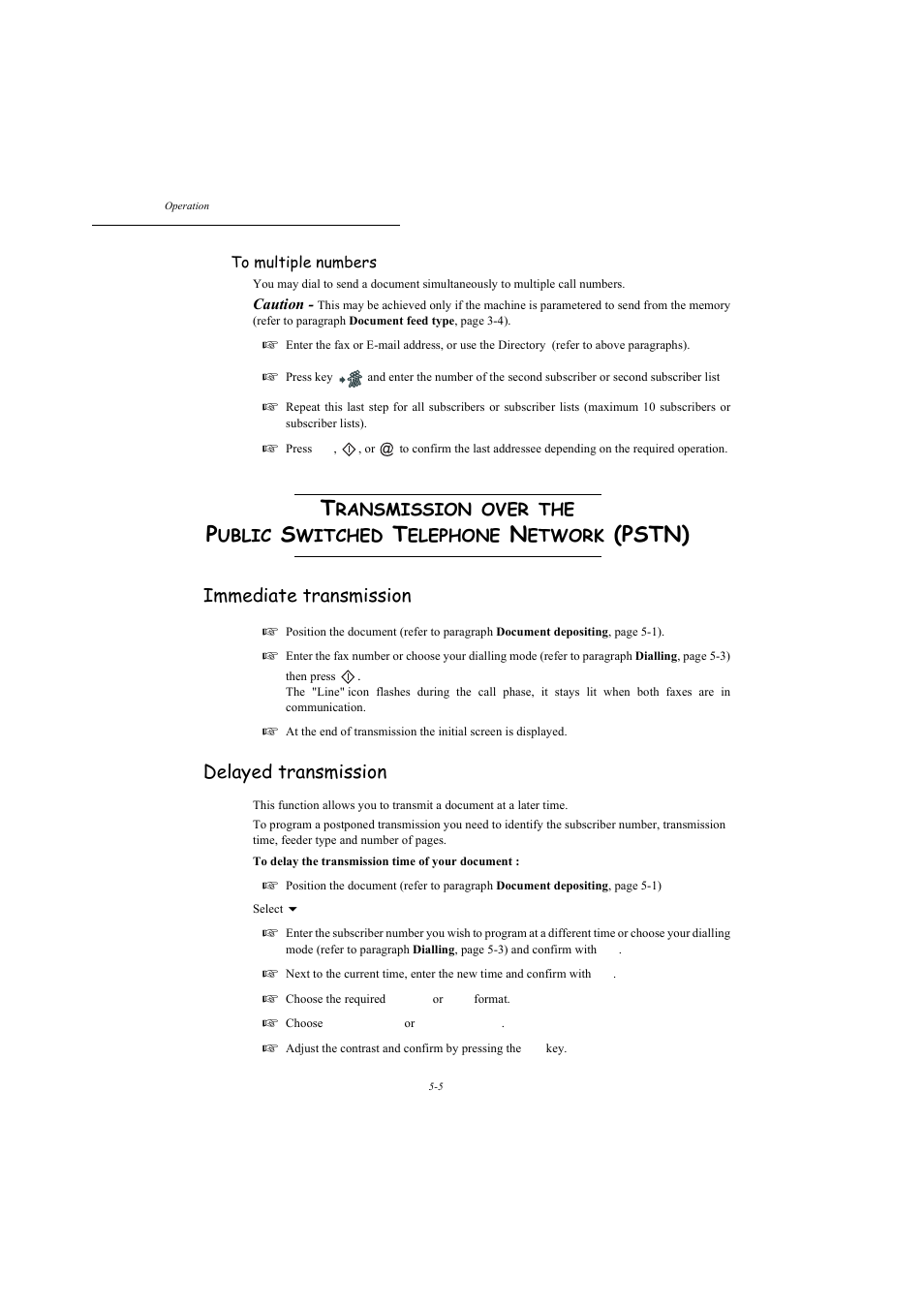 Pstn), Immediate transmission, Delayed transmission | P. 5-5, Ransmission, Over, Ublic, Witched, Elephone, Etwork | TA Triumph-Adler MFP 980 User Manual | Page 72 / 125